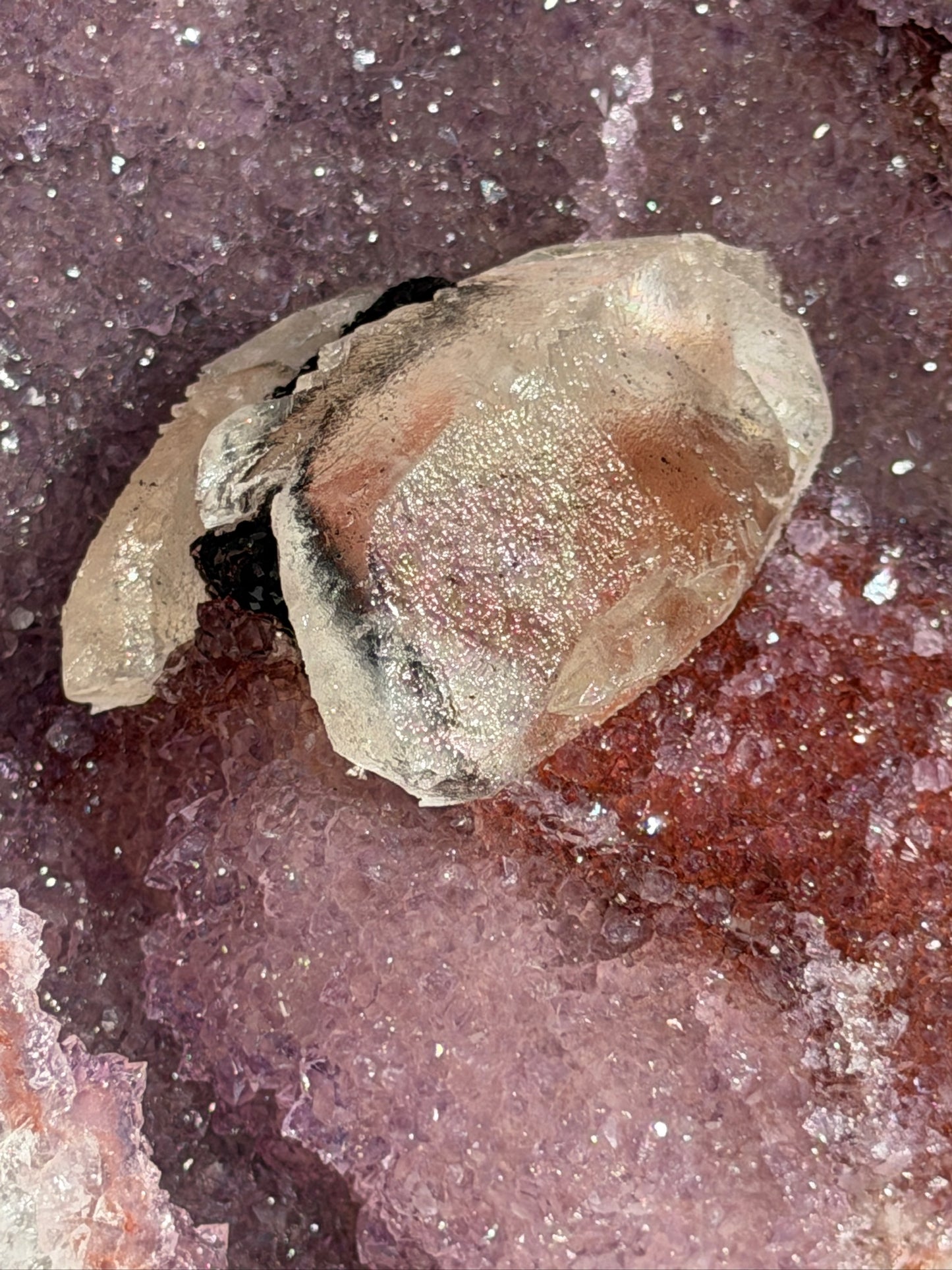 Pink Amethyst Cave with Calcite & Geothite - Collector Grade