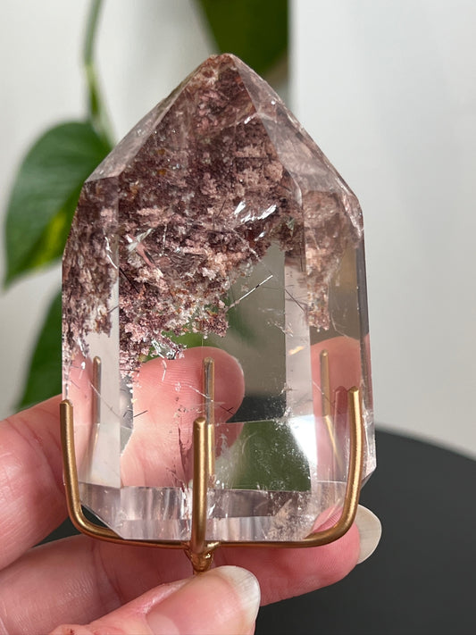 AAA Grade Garden (Lodolite) Quartz with Rutiles on Stand