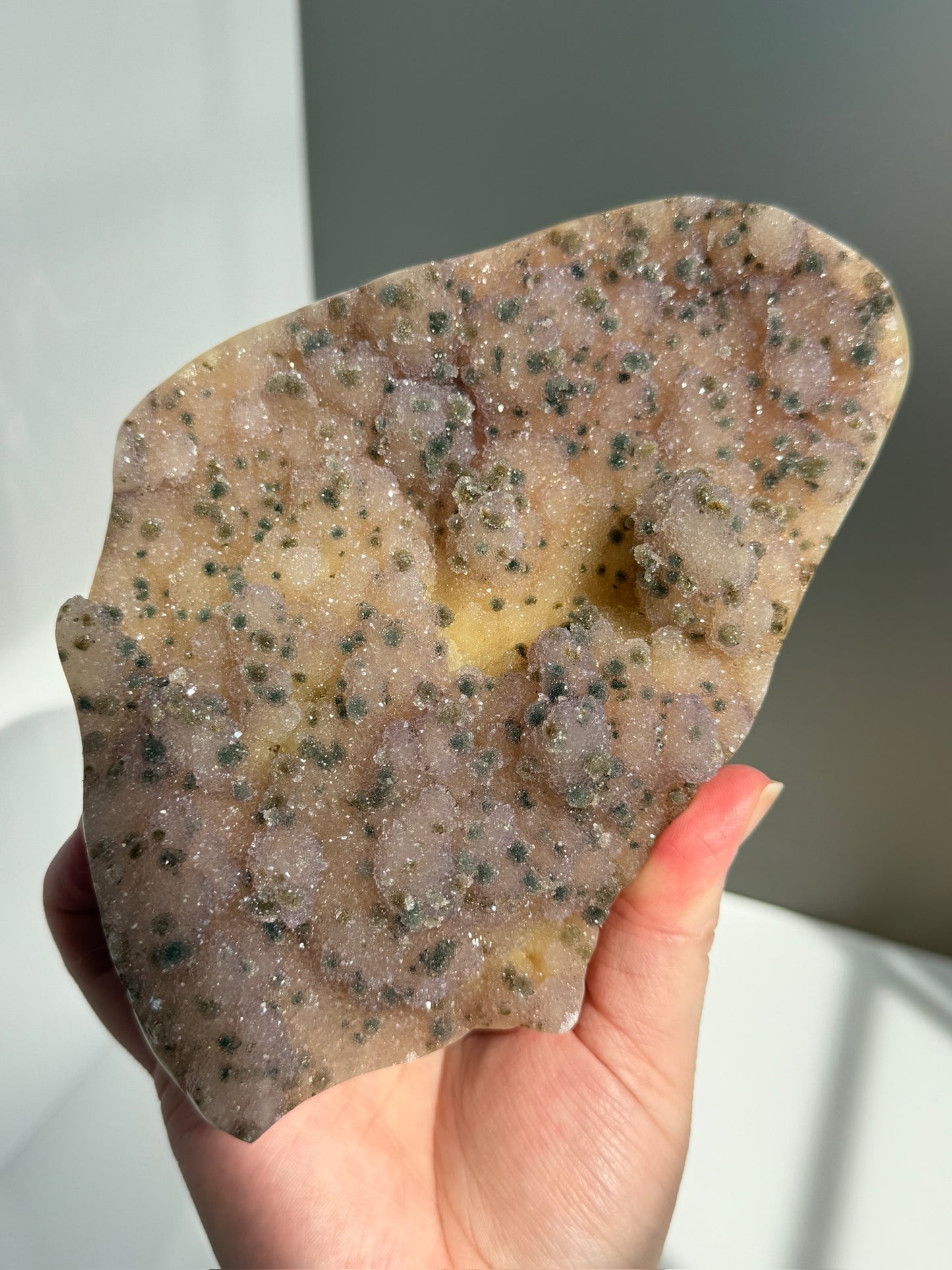 Rare Naturally Spotted Yellow & Lilac Sugar Amethyst Freeform with Geothite - very unique!