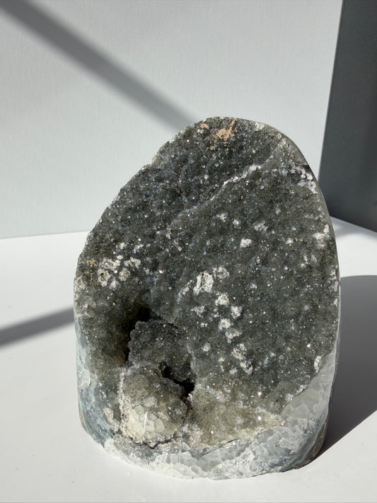 Green + Gray Snowy Sugar Amethyst Cutbase