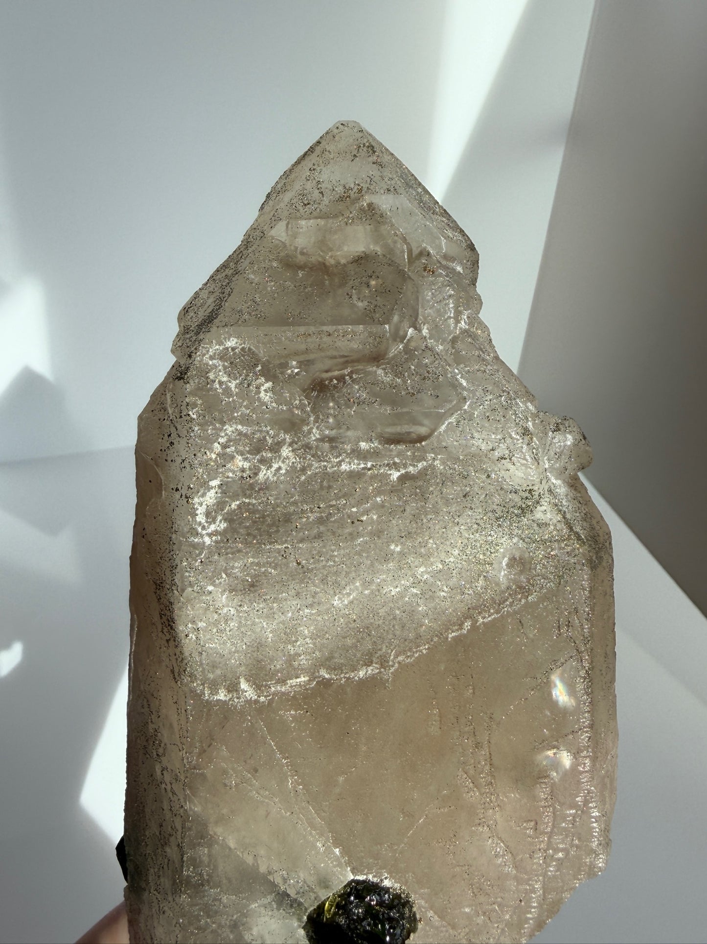 Cathedral Quartz with Green Tourmaline & Pyrite