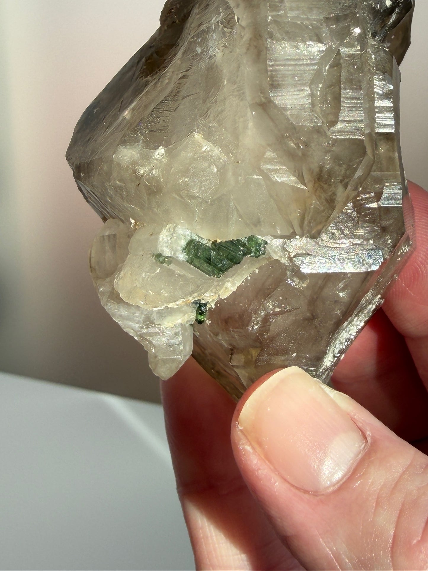 Elestial Quartz with Green Tourmaline