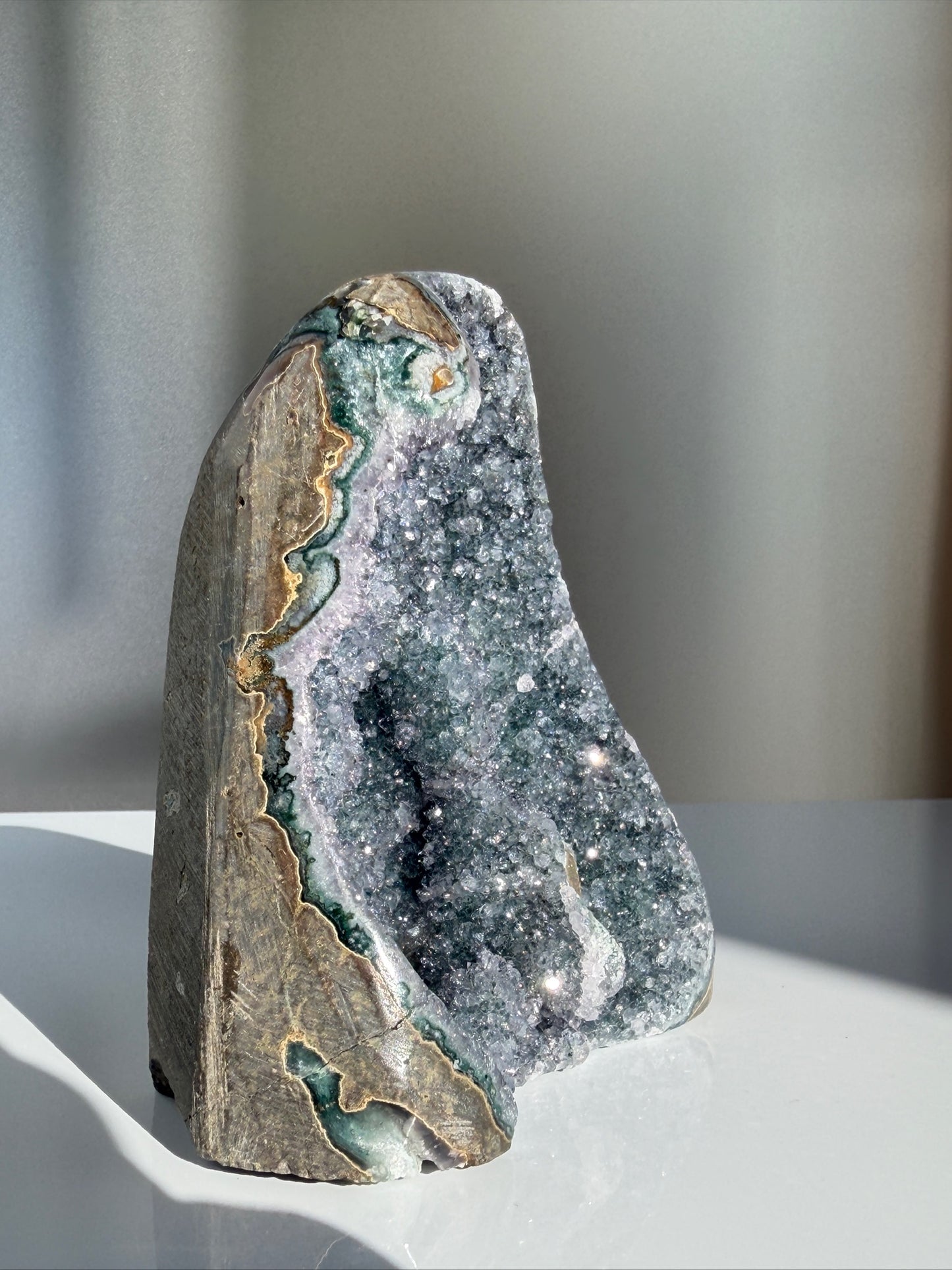 Highly Unique Bi-Color Green & Purple Amethyst with Stalactite Formation