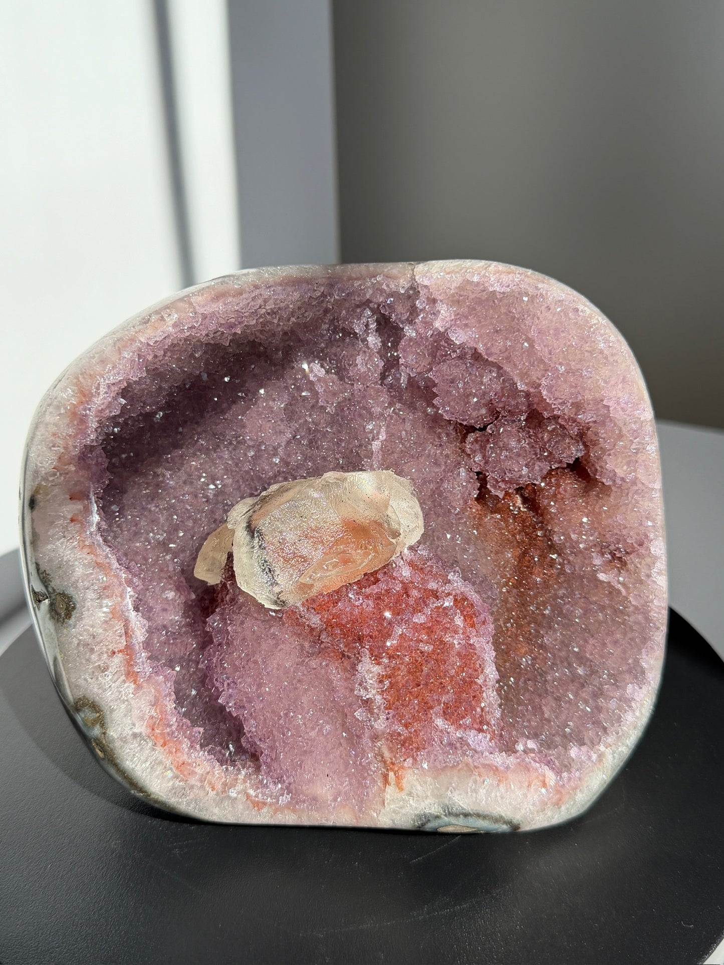 Pink Amethyst Cave with Calcite & Geothite - Collector Grade