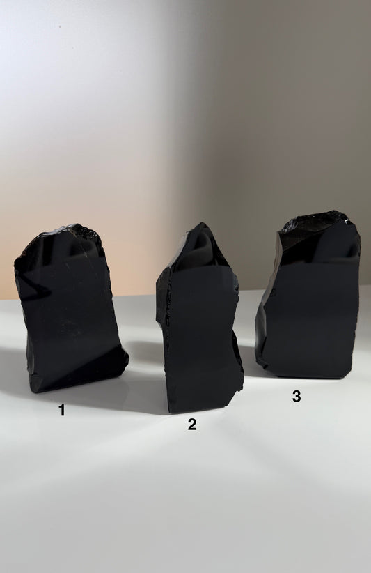 Striking Black Obsidian Freeforms - Rough with Polished Face