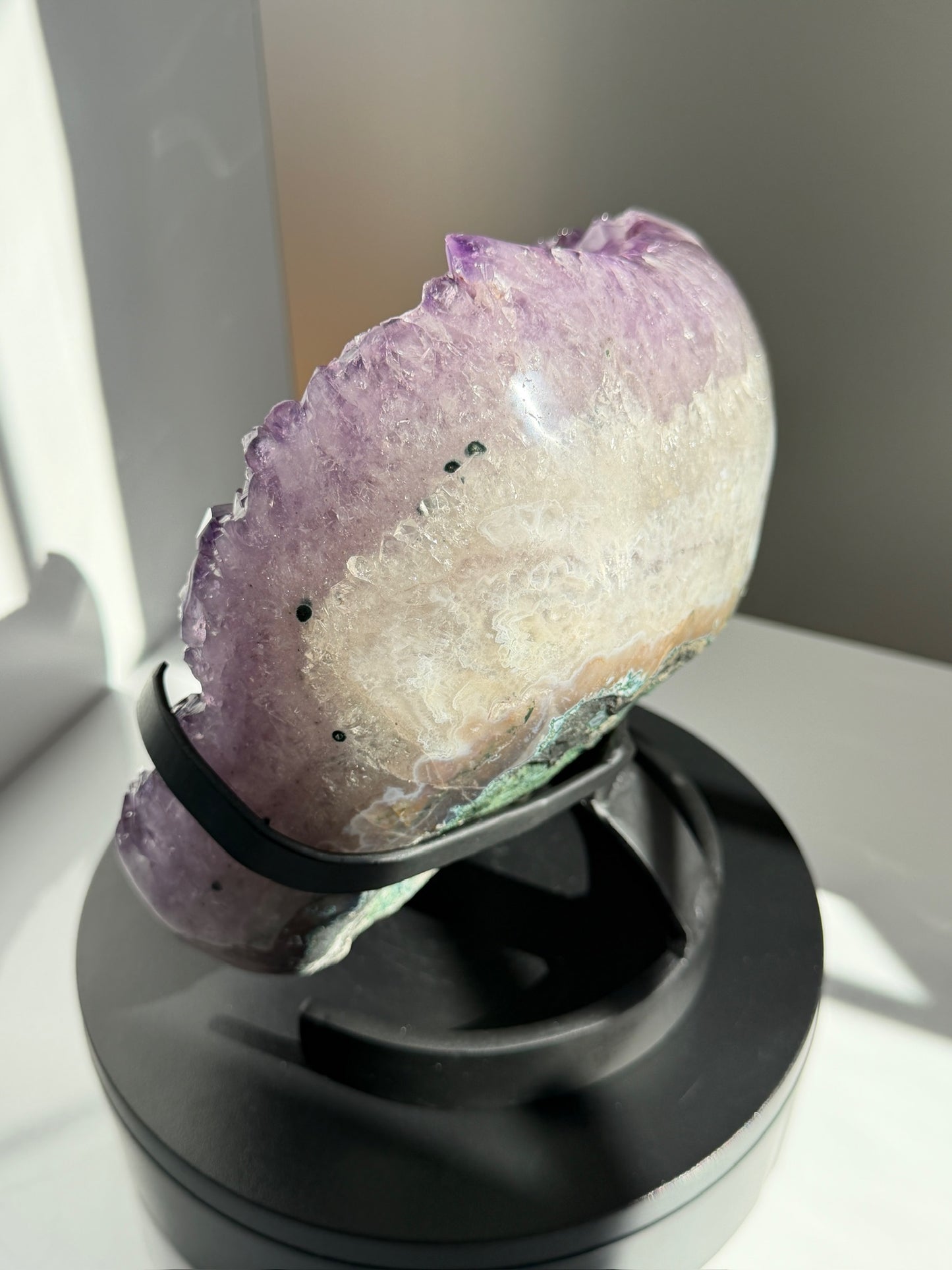 Expertly Polished Amethyst with Geothite Statement on Stand