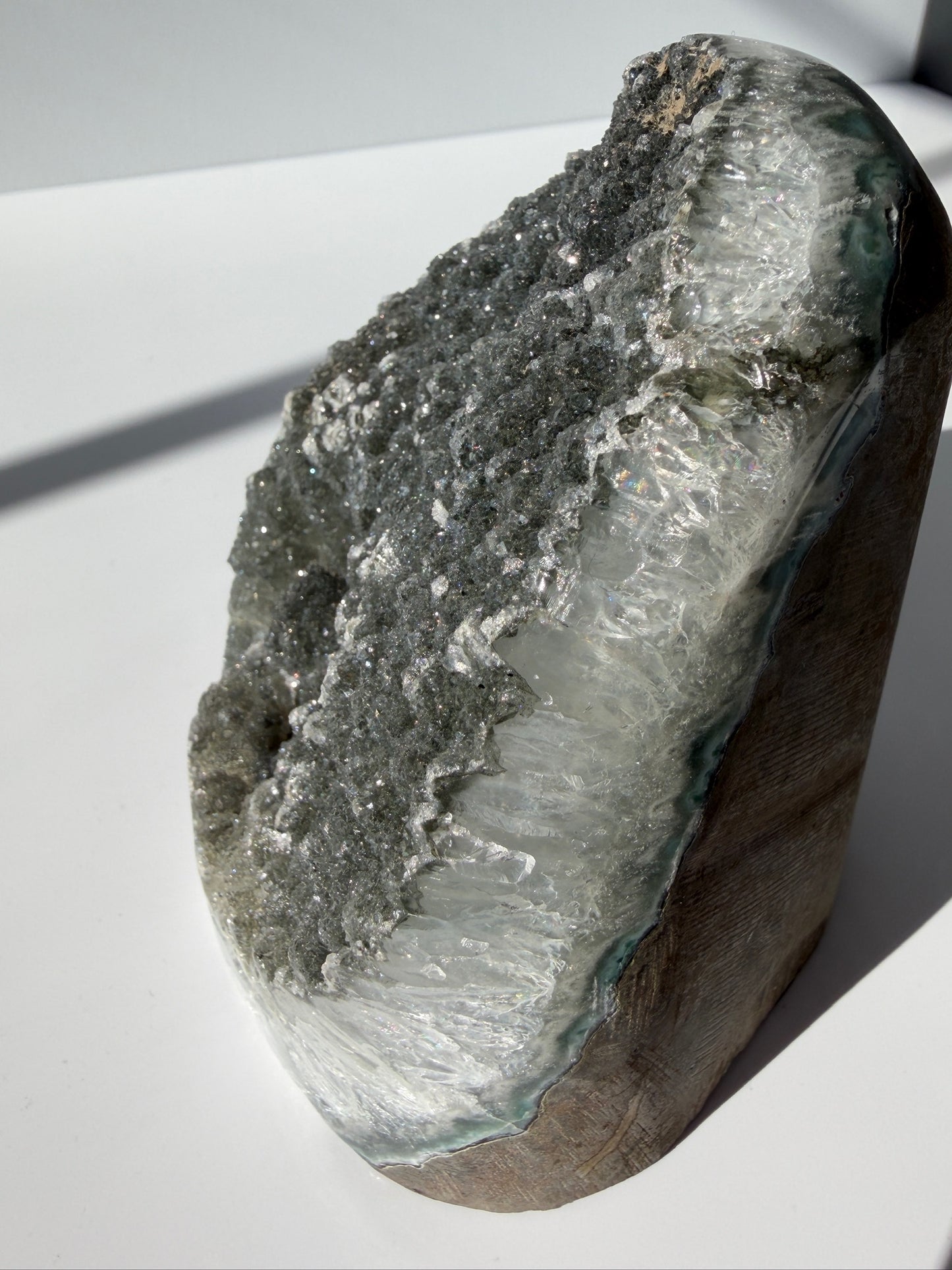 Green + Gray Snowy Sugar Amethyst Cutbase