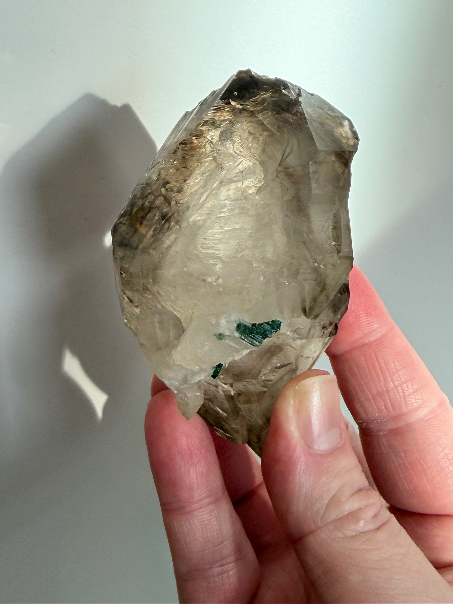 Elestial Quartz with Green Tourmaline