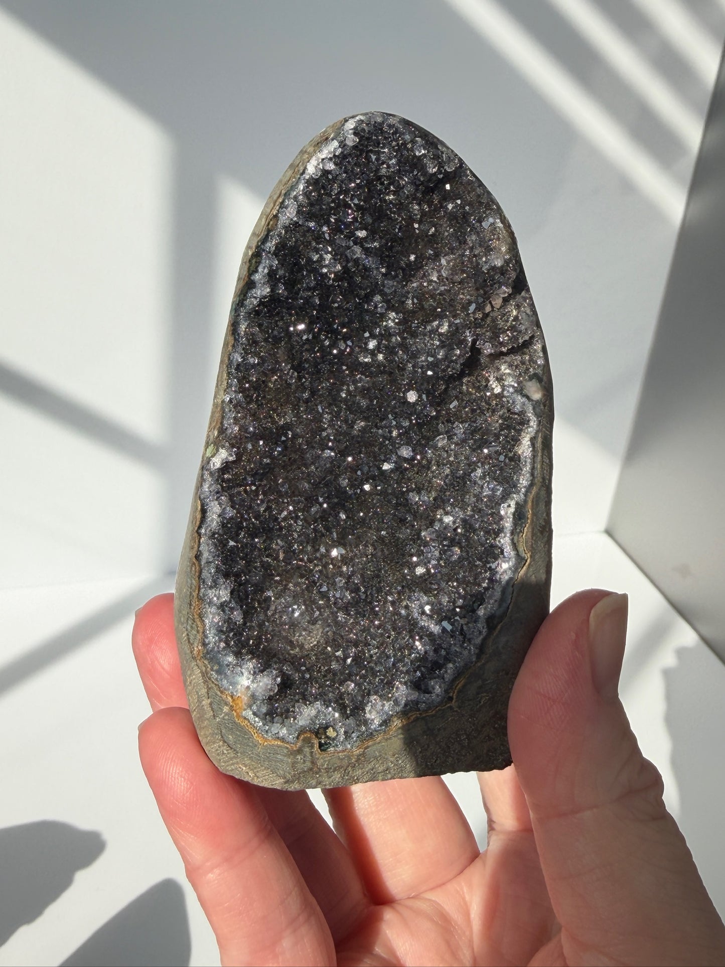 Black “Galaxy” Amethyst Cut base with Surprise Agate within Matrix
