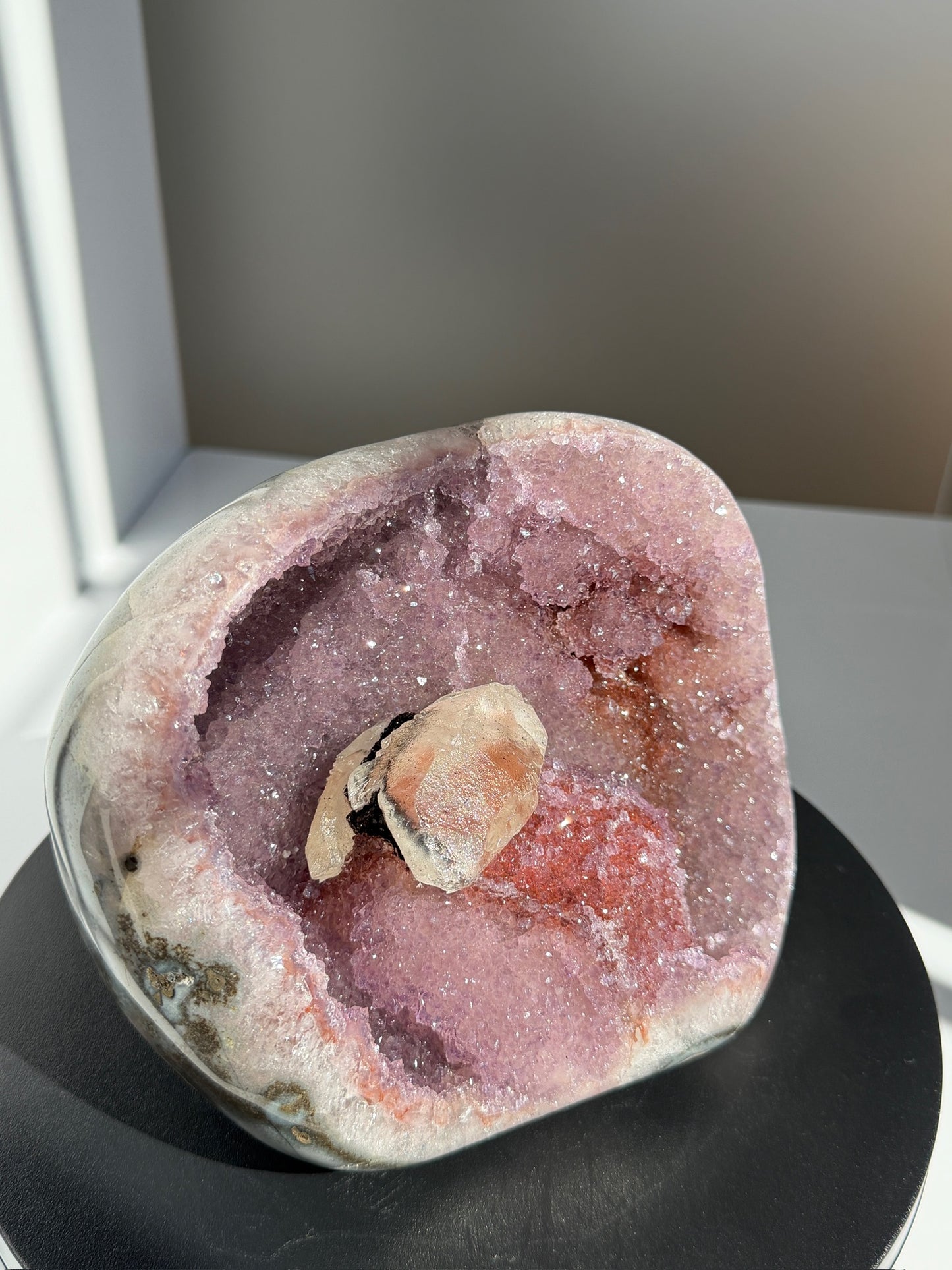Pink Amethyst Cave with Calcite & Geothite - Collector Grade