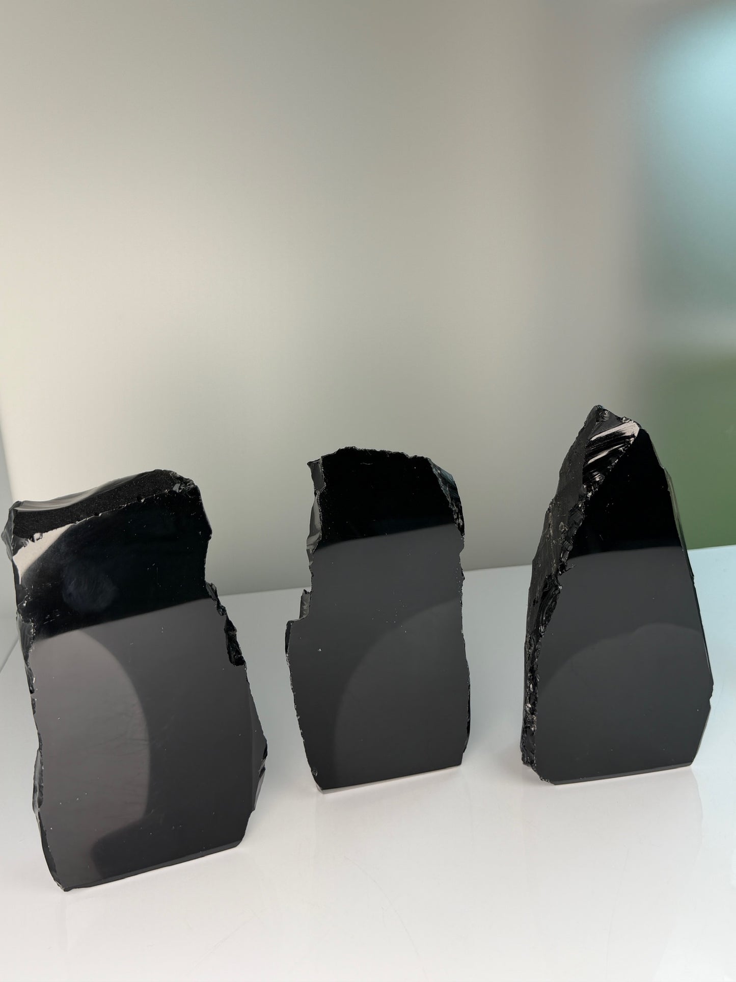 Striking Black Obsidian Freeforms - Rough with Polished Face | Large Statement | Crystal Home Decor