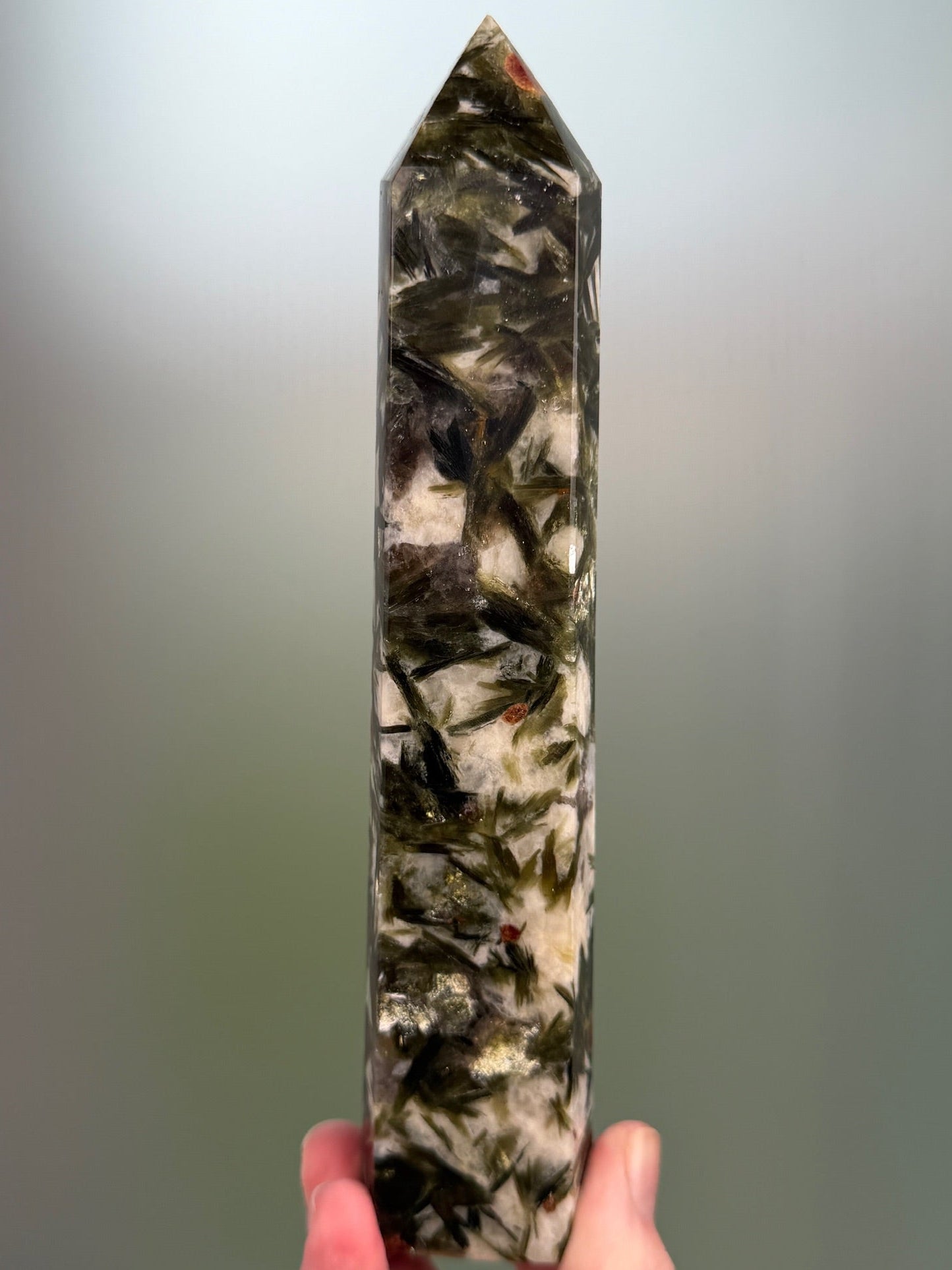 Green Mica with Spessartine Garnet & Feldspar Tower | Mongolia | Rare Mineral Combination | Collectible