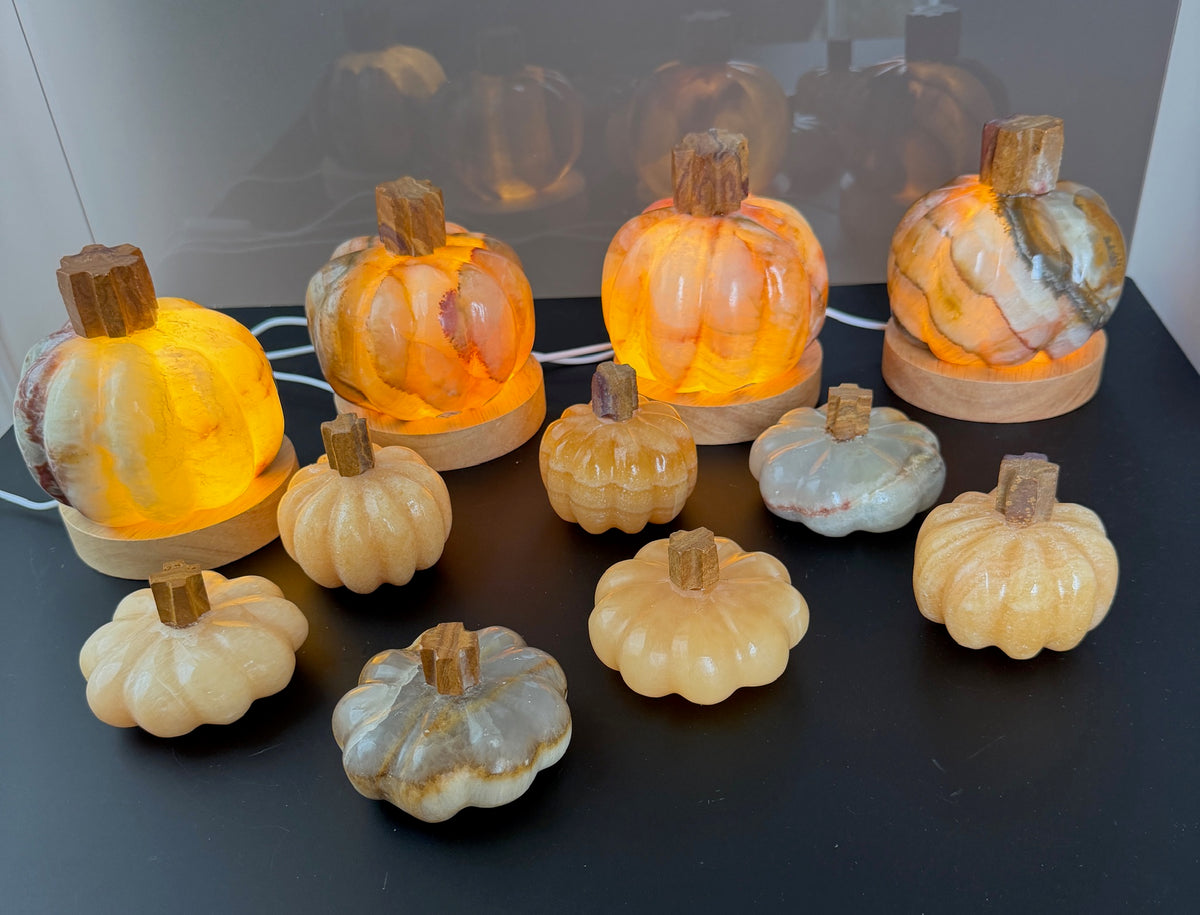 Mexican Calcite Onyx Pumpkins & Pumpkin Lamps | Hand-Carved | Quality | Fall Halloween Decor