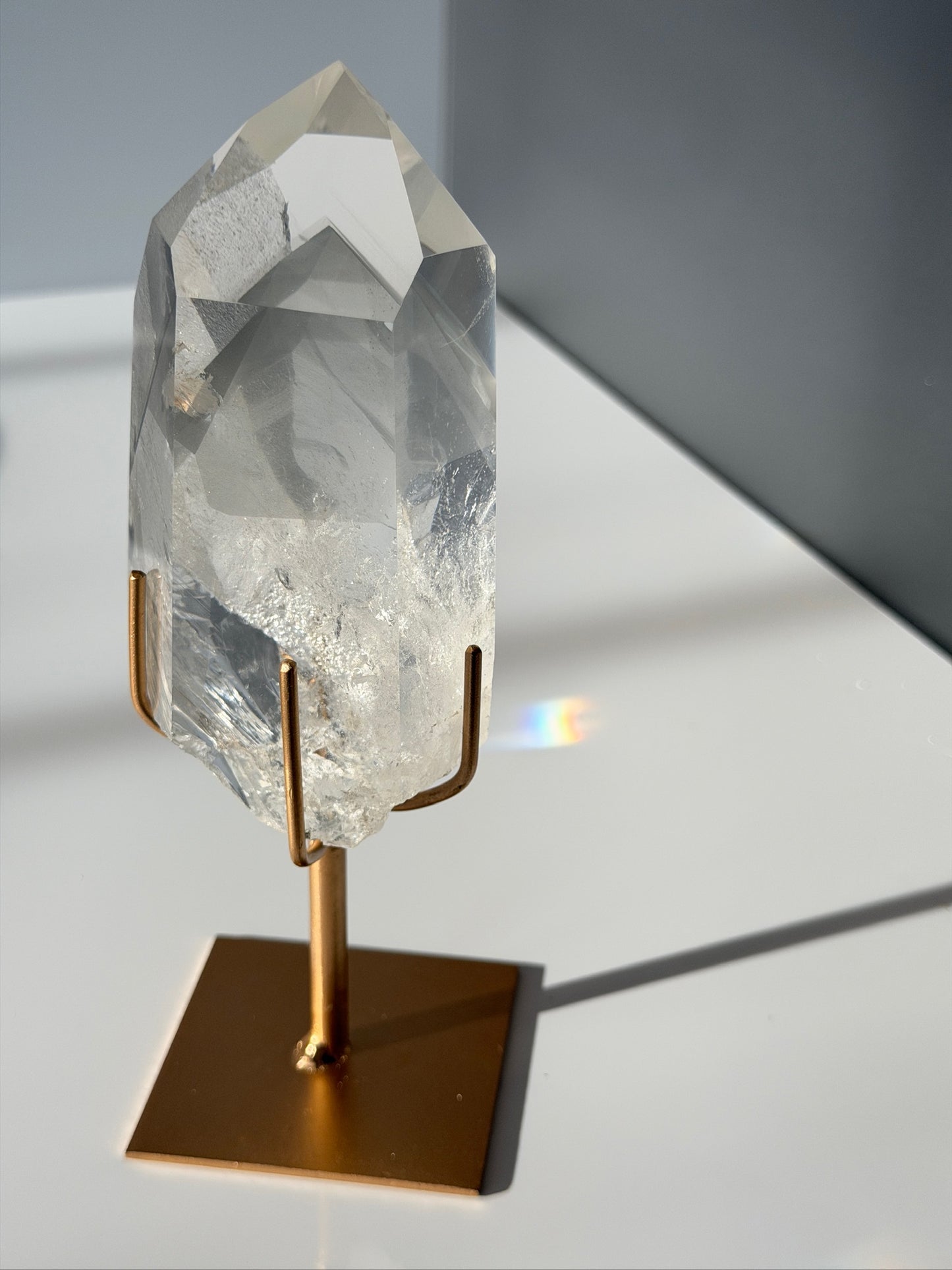 Black Phantom Lemurian Quartz Point  (Stand Included)