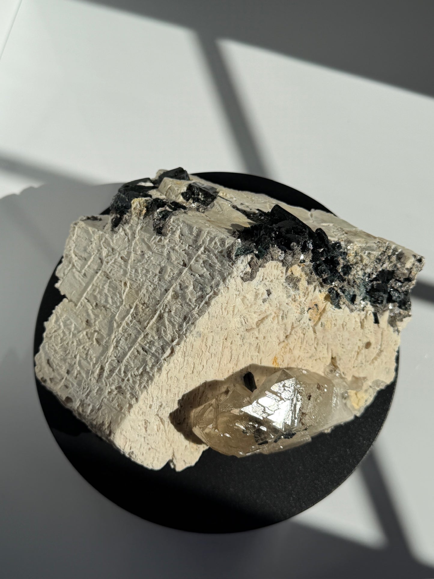 Shimmering Citrine Elestial & Green + Black Tourmailine with Pyrite on Feldspar - One of A Kind Statement Specimen!