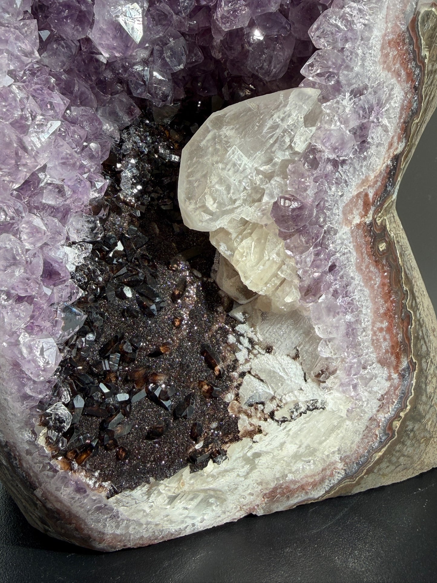 Unique “Black River” Amethyst with Hematite and Calcite