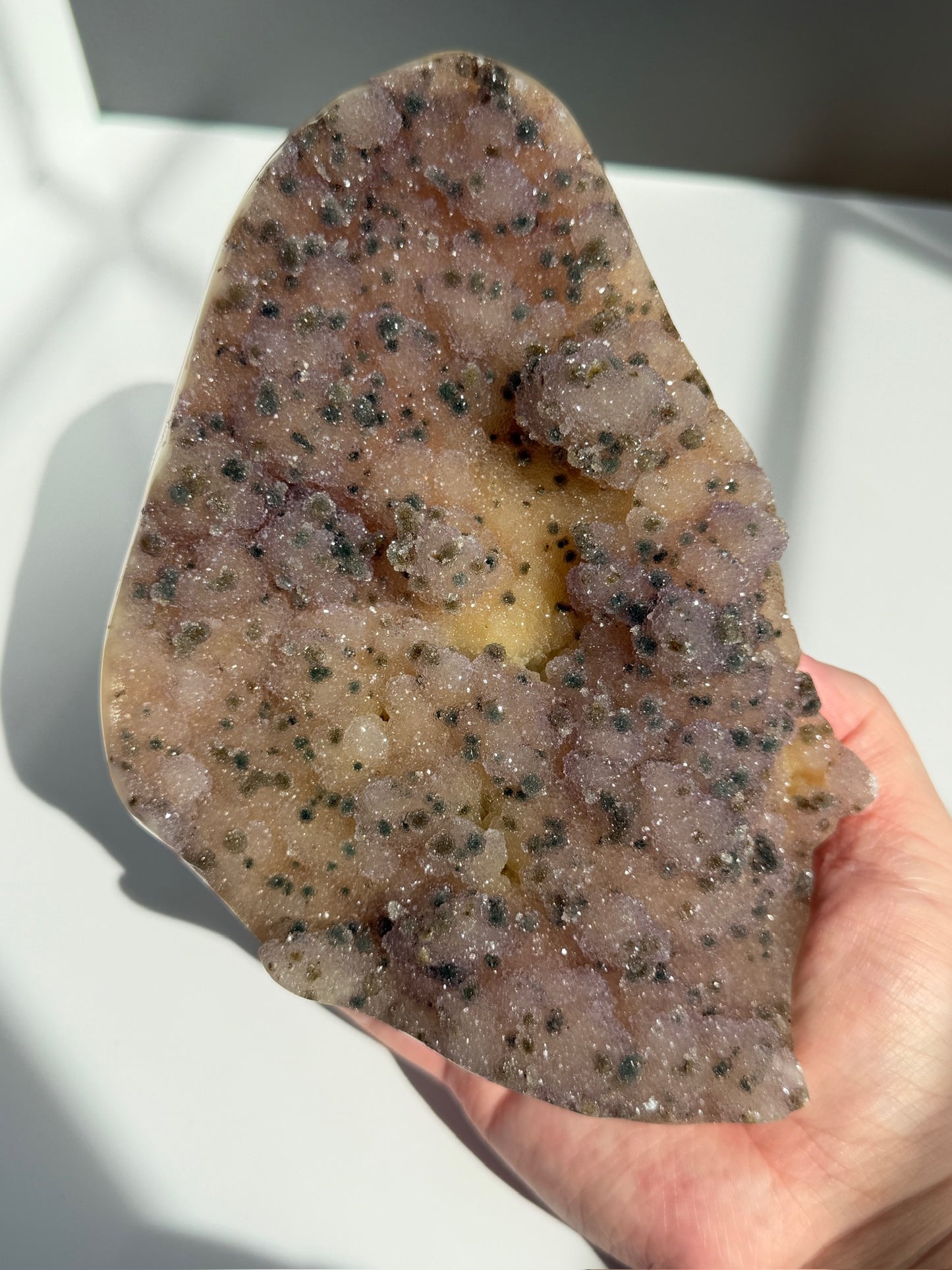 Rare Naturally Spotted Yellow & Lilac Sugar Amethyst Freeform with Geothite - very unique!