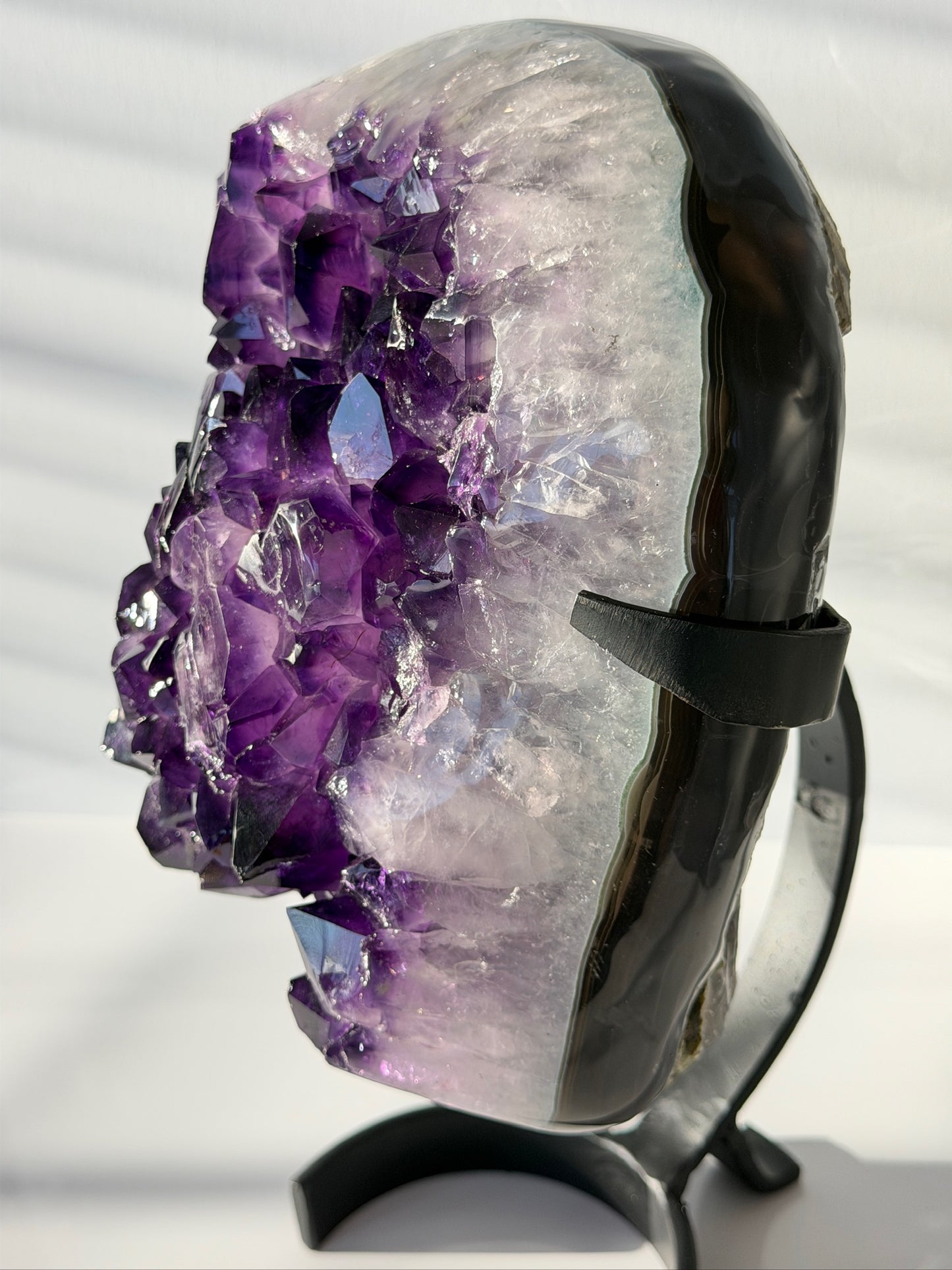 Large Deep Jelly Purple Uruguay Amethyst Agate on Stand