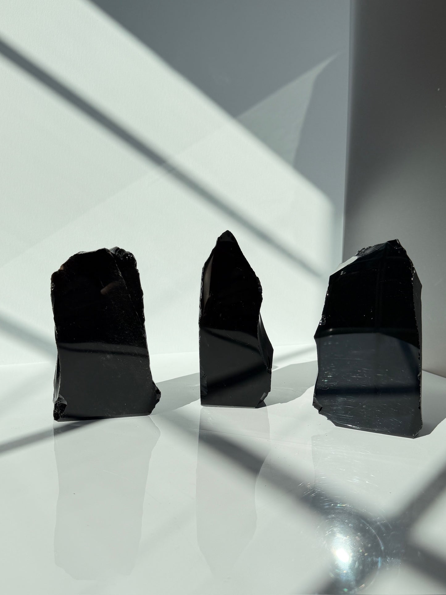 Striking Black Obsidian Freeforms - Rough with Polished Face