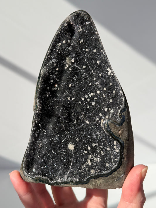 Black Galaxy Amethyst Sprinkled with Calcite Formations