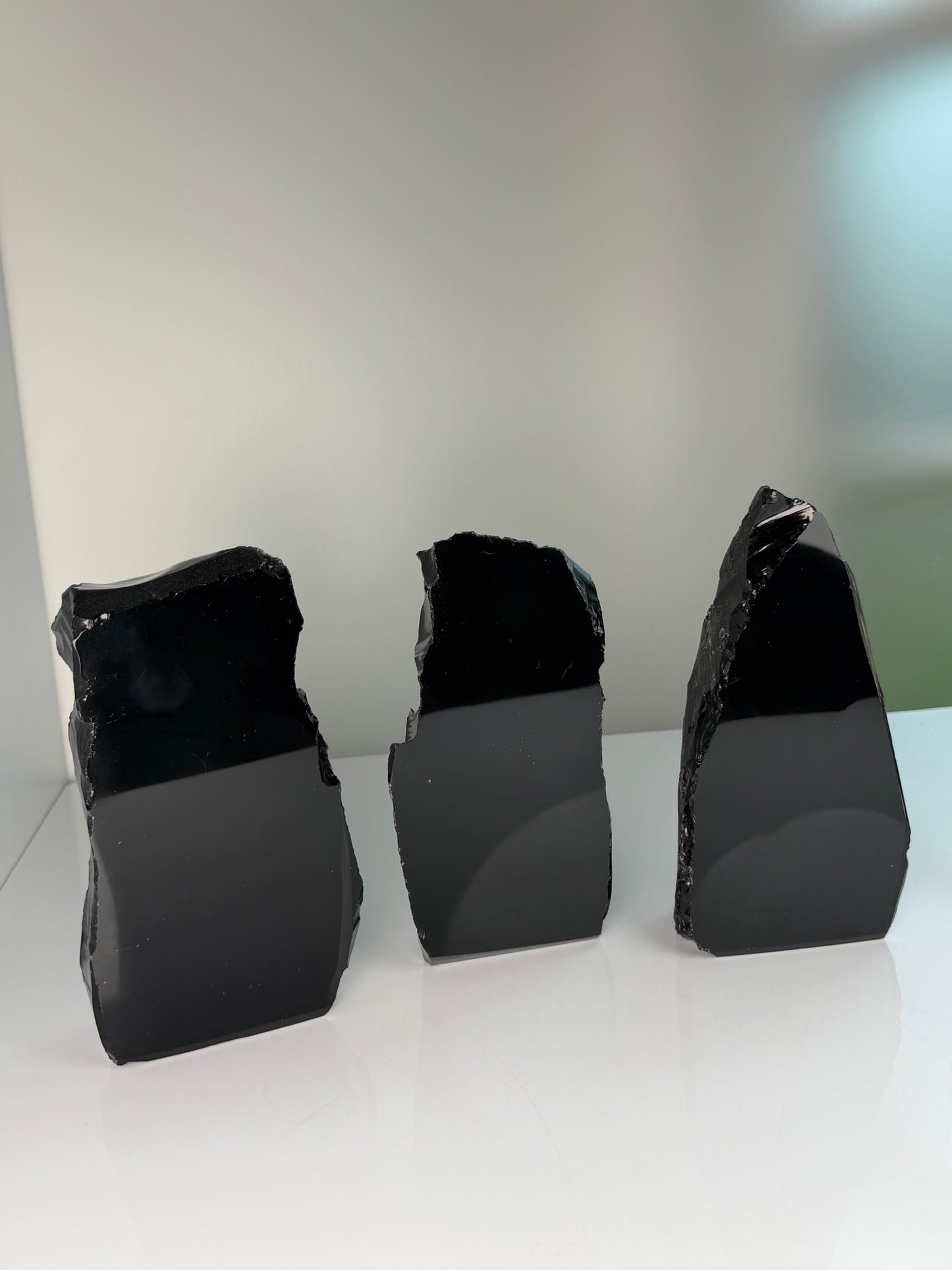 Striking Black Obsidian Freeforms - Rough with Polished Face | Large Statement | Crystal Home Decor