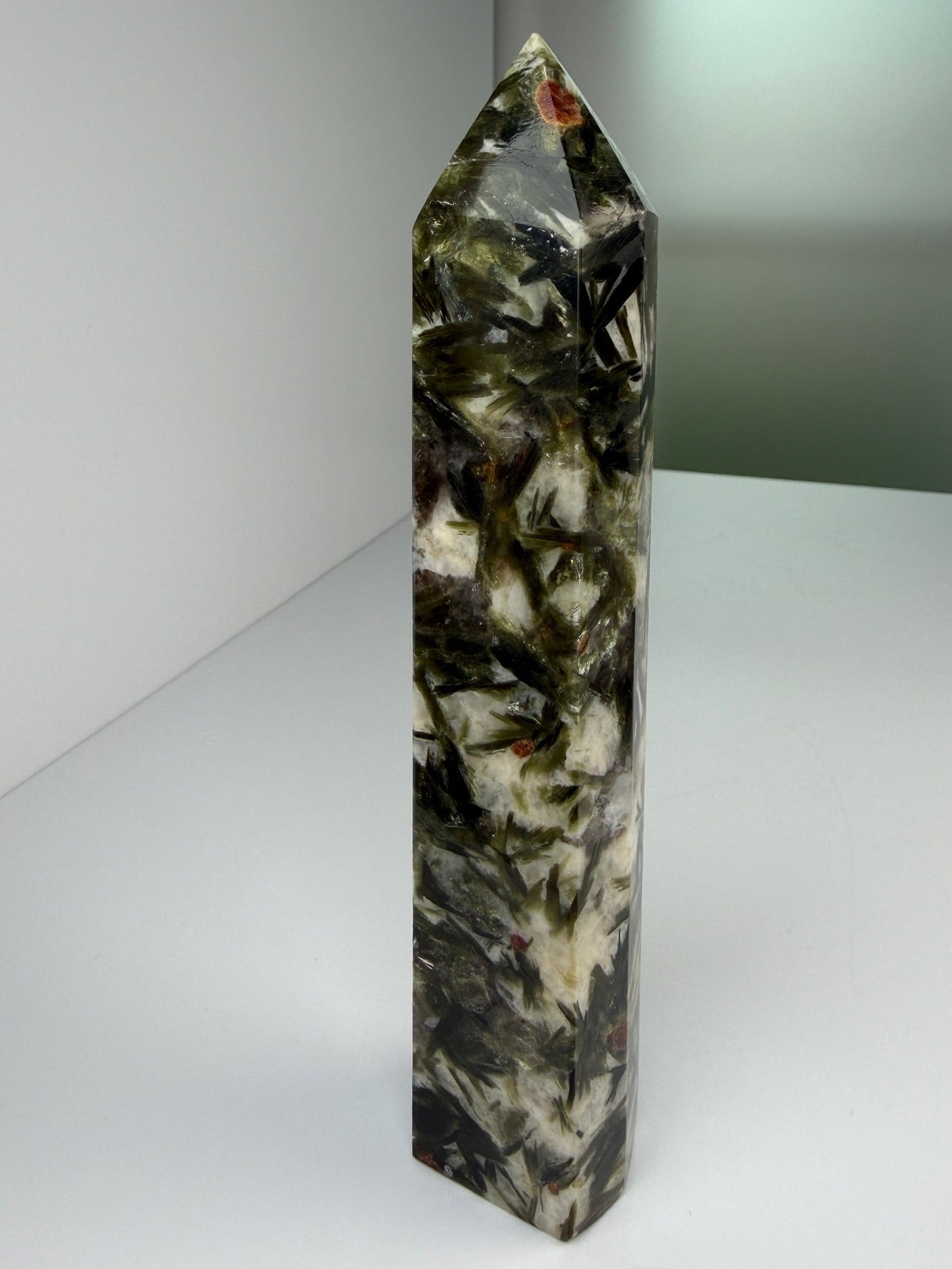 Green Mica with Spessartine Garnet & Feldspar Tower | Mongolia | Rare Mineral Combination | Collectible