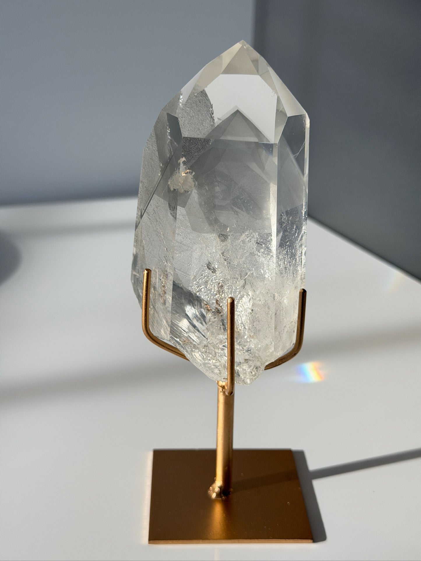 Black Phantom Lemurian Quartz Point  (Stand Included)