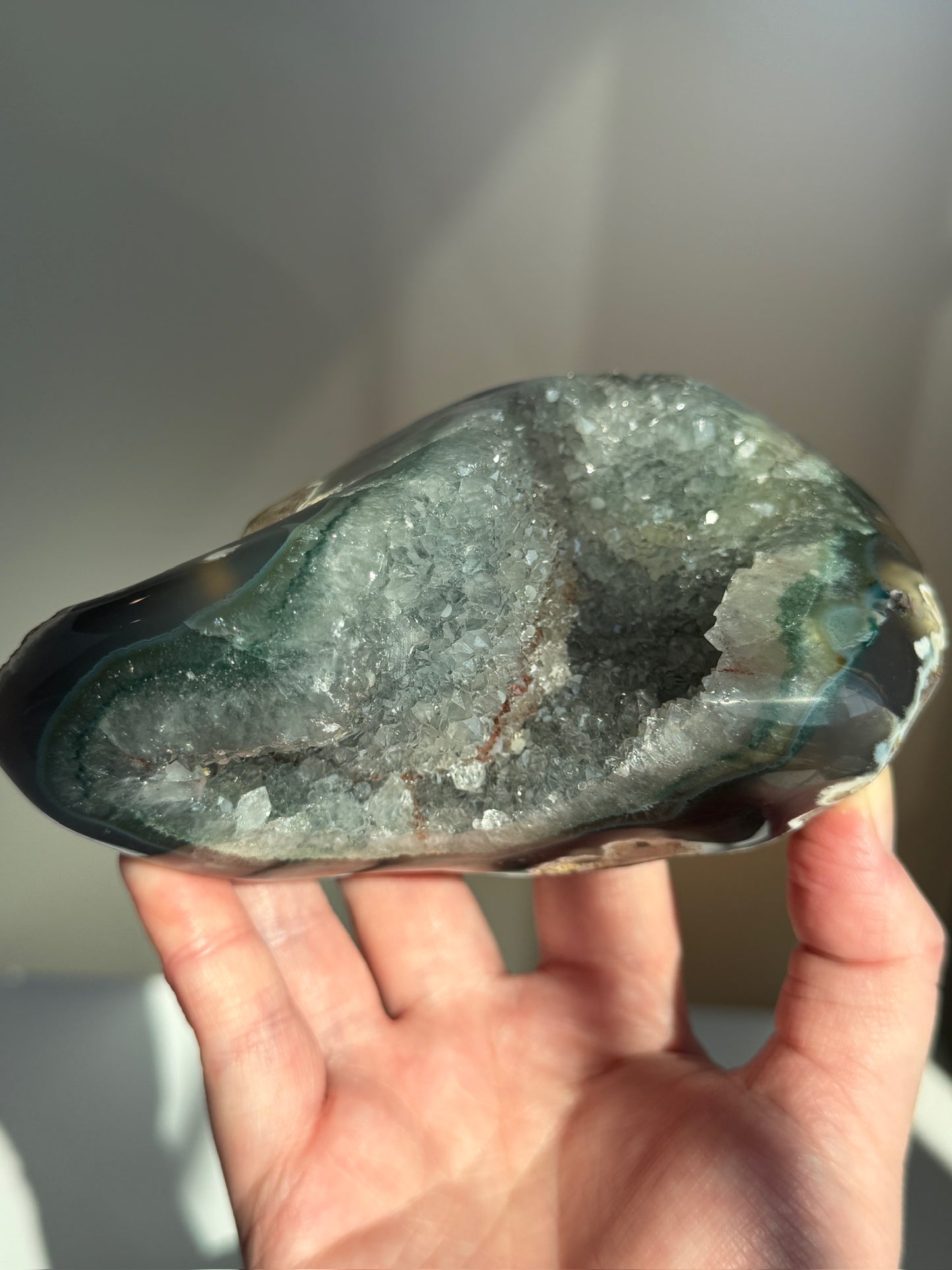 High-Grade Unique Bi-color Green Amethyst on Agate Freeform  - Rare!