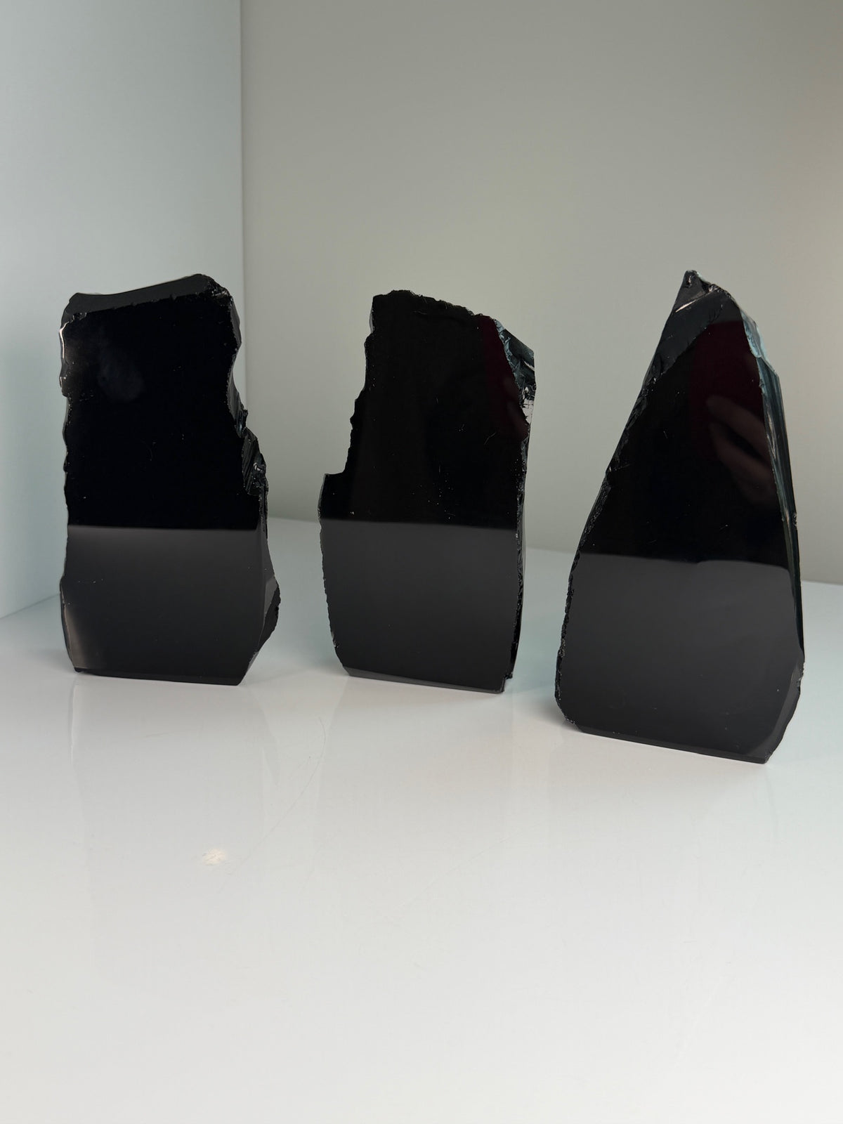 Striking Black Obsidian Freeforms - Rough with Polished Face | Large Statement | Crystal Home Decor