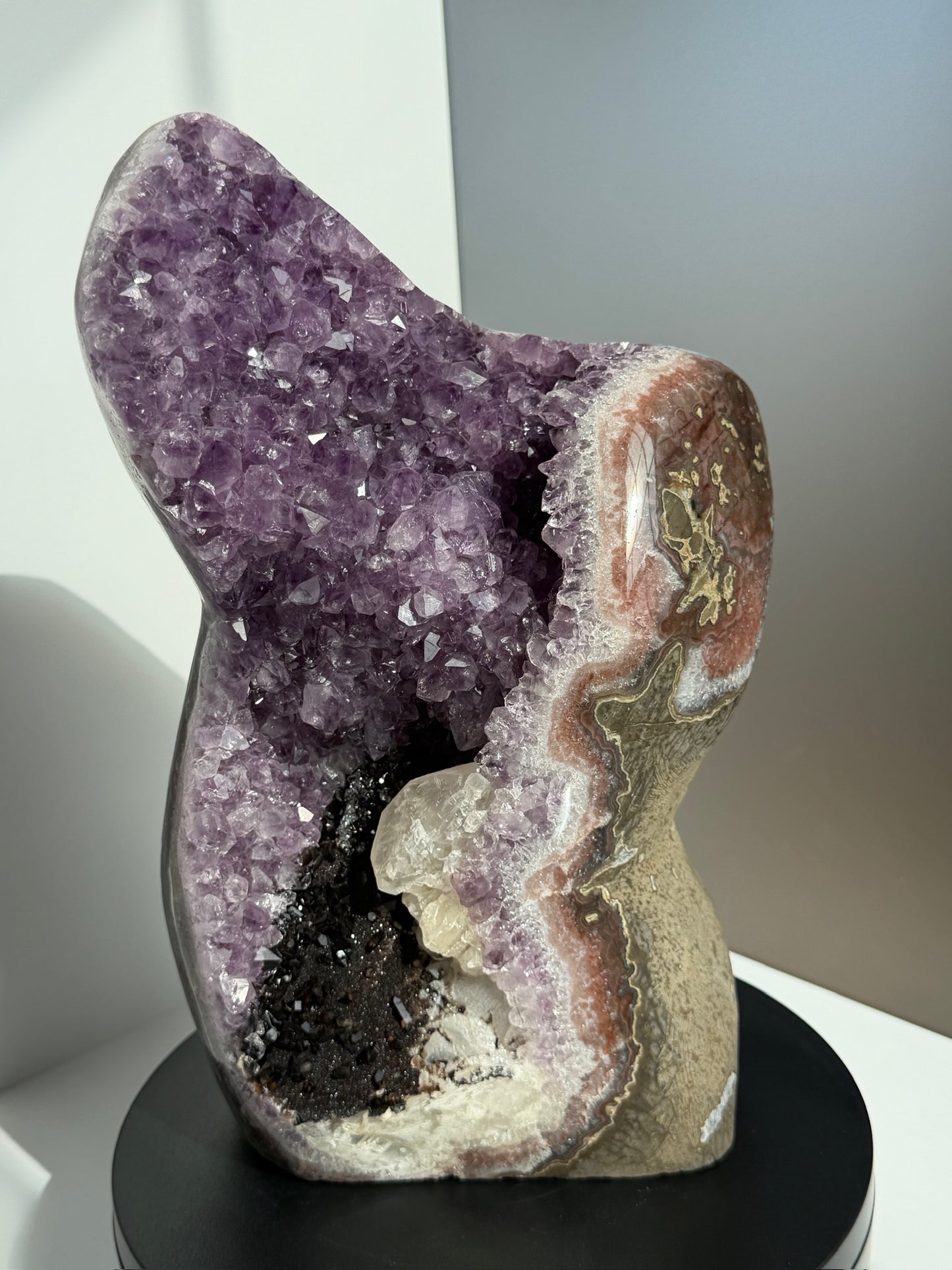 Unique “Black River” Amethyst with Hematite and Calcite