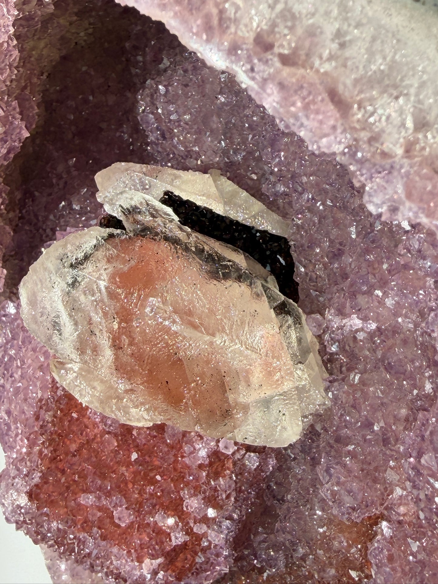 Pink Amethyst Cave with Calcite & Geothite - Collector Grade
