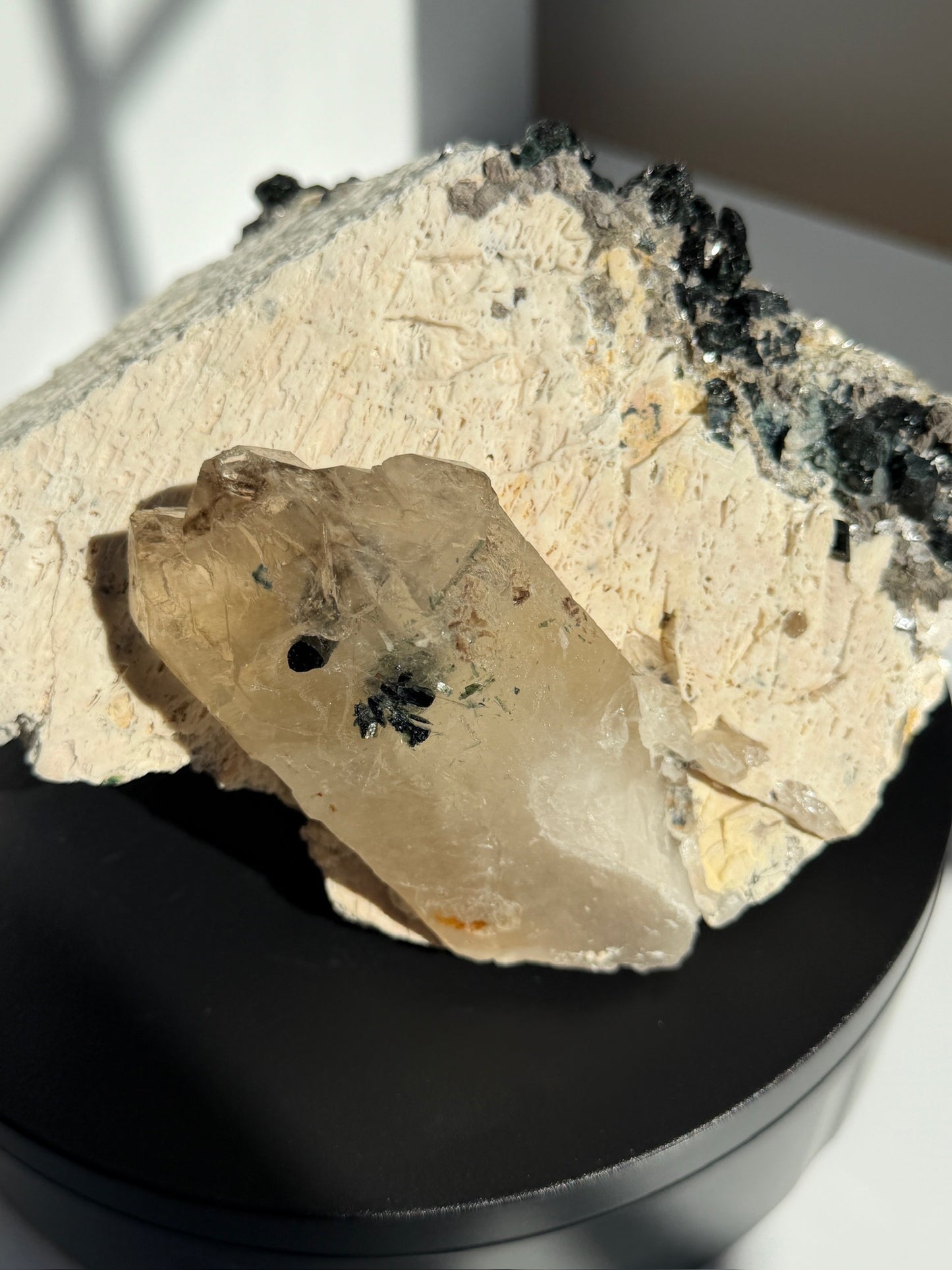 Shimmering Citrine Elestial & Green + Black Tourmailine with Pyrite on Feldspar - One of A Kind Statement Specimen!