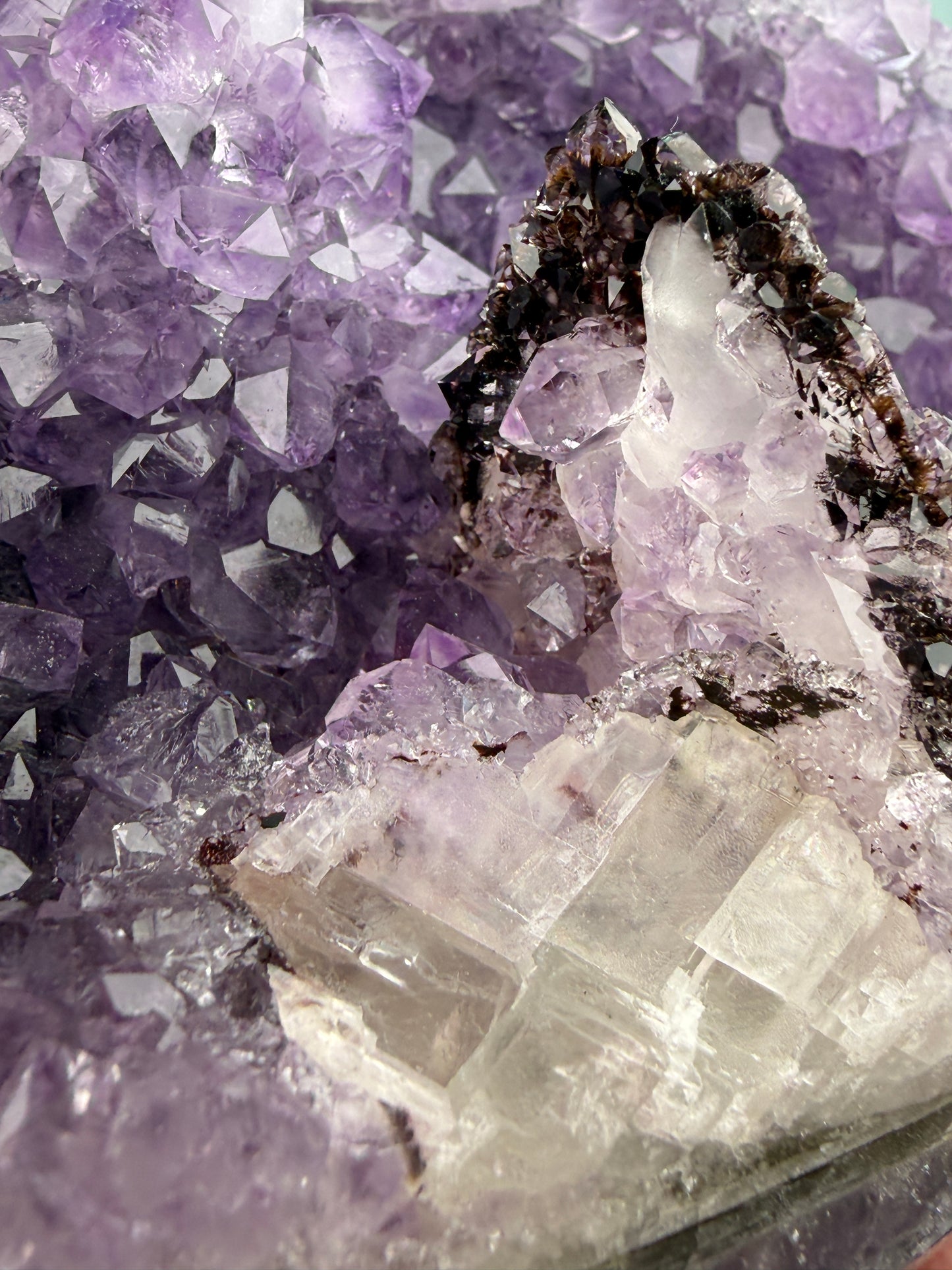 Purple Amethyst with “Shark Fin” Calcite Hematite Geothite | Collector’s Grade | Unique Statement Piece