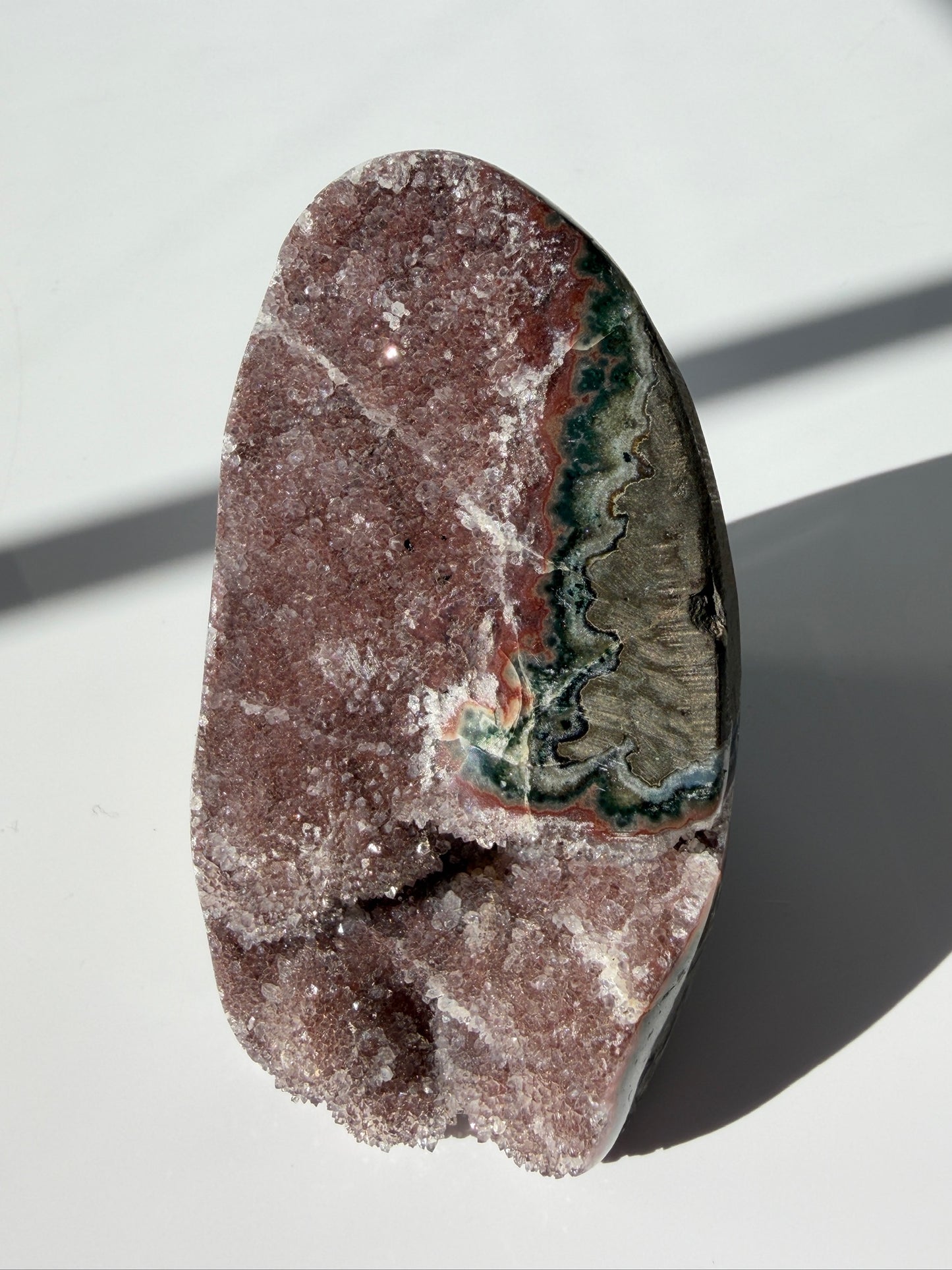 Pink Amethyst Cutbase with Red and Green Jasper Banding