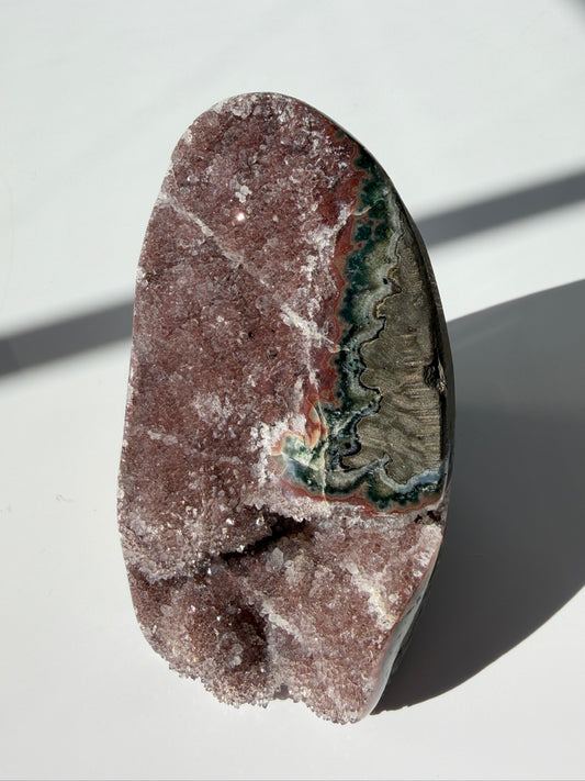 Pink Amethyst Cutbase with Red and Green Jasper Banding
