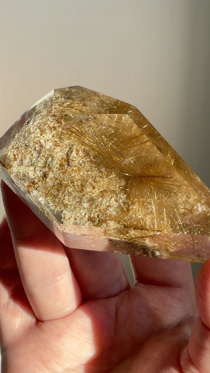 Golden Rutilated Quartz with Lodolite Freeform