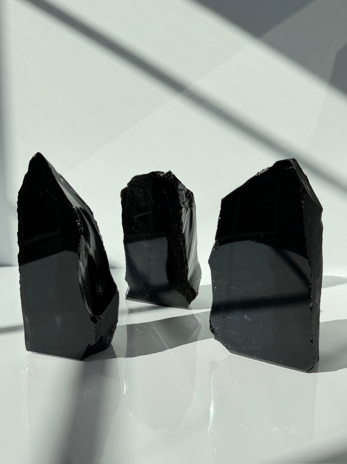 Striking Black Obsidian Freeforms - Rough with Polished Face