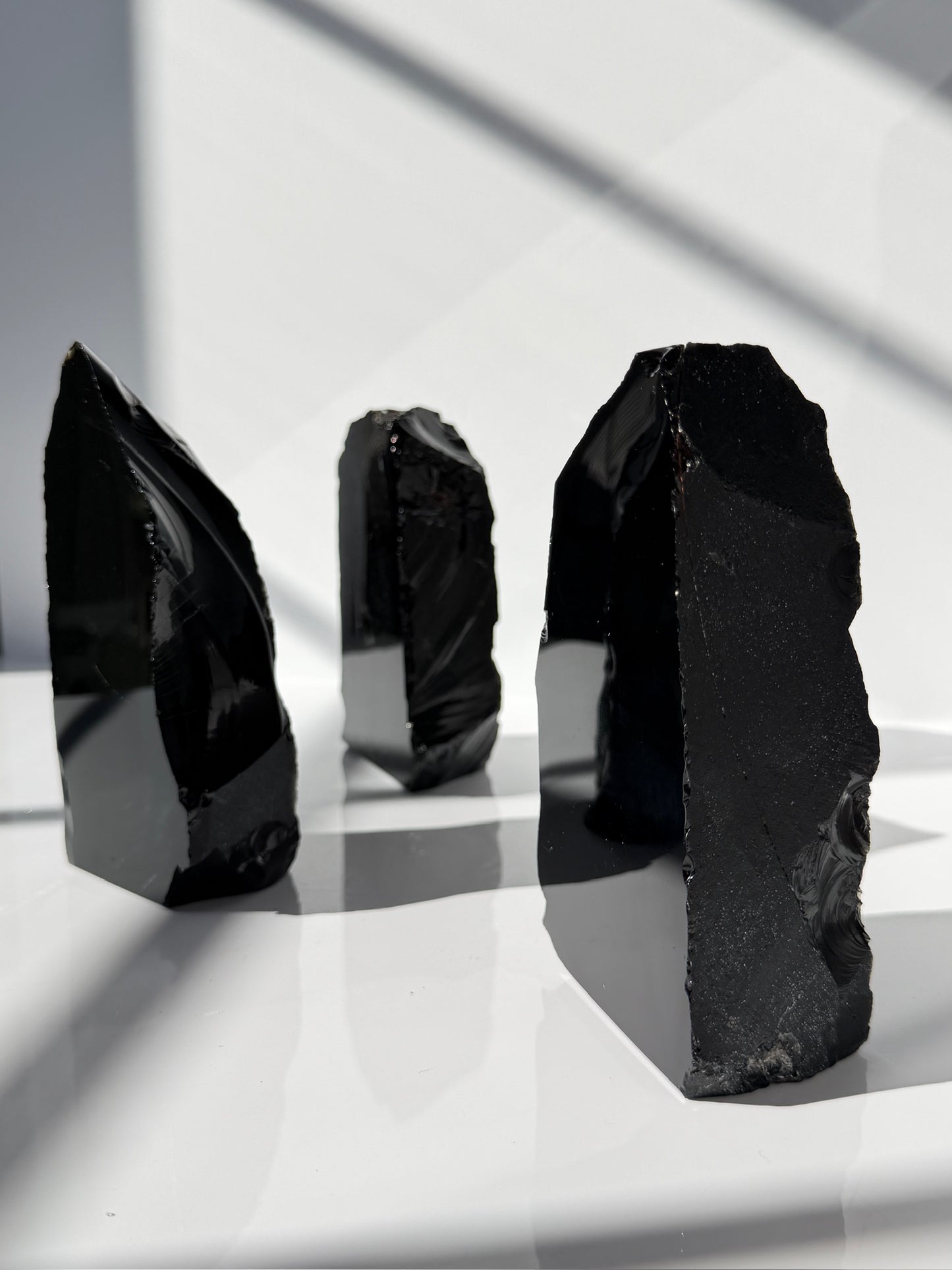 Striking Black Obsidian Freeforms - Rough with Polished Face