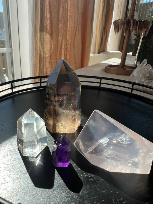 Handpicked Bundle - Lemurian Quartz, Rose Quartz, Smokey Quartz, and Amethyst