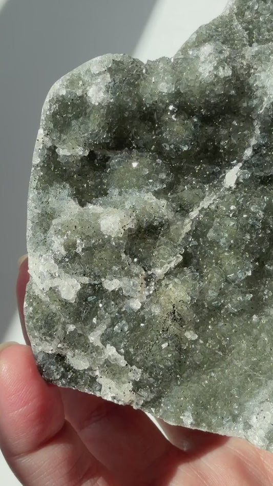Stunning HQ Green Amethyst Cut Base with large horizontal stalactite